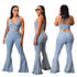 Womens Button Zipper Jeans Denim Flares Sexy Set Tops Pants Suit